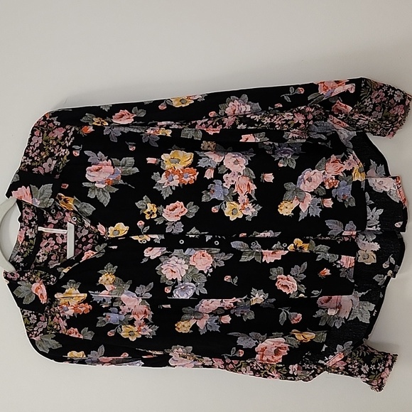 Free People Hold On To Me black floral mixed media button-down blouse Size XS - Picture 6 of 16